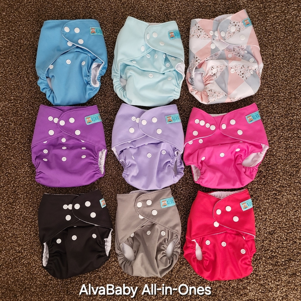 Lot of 9 AlvaBaby All-In-One Diapers